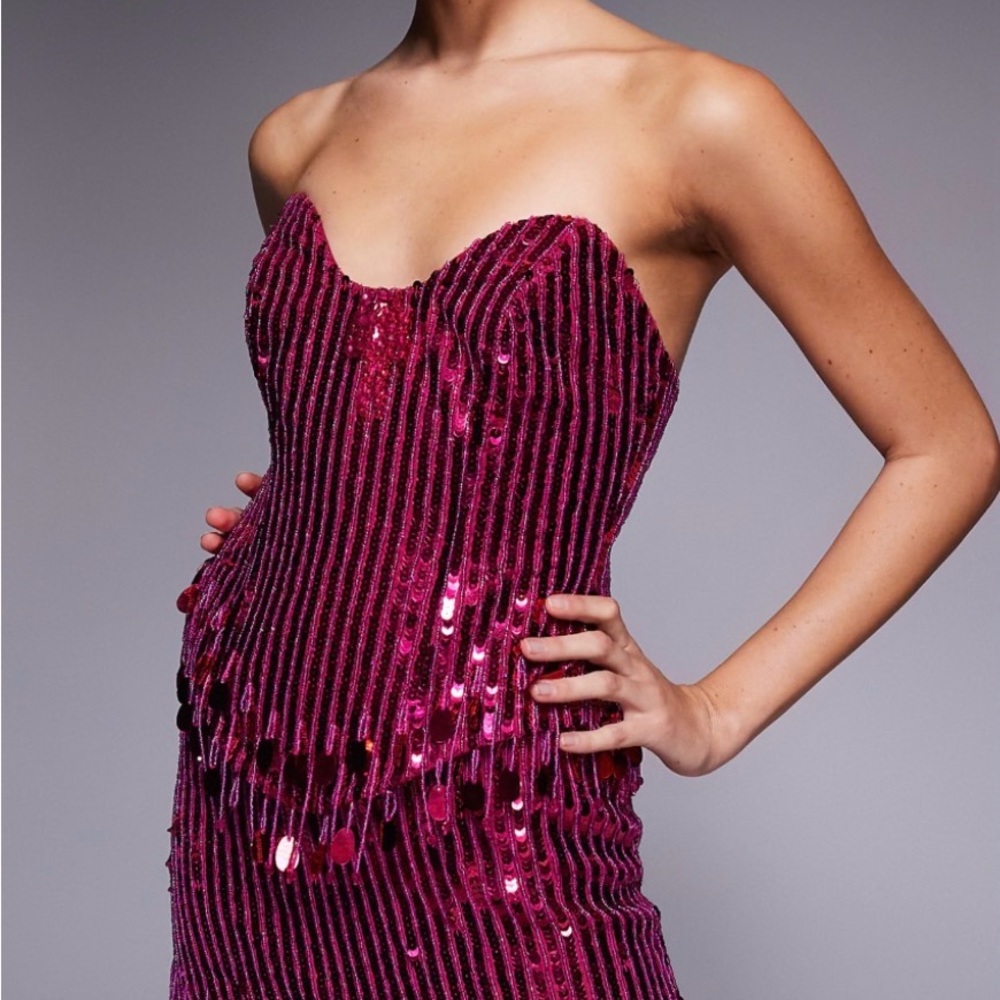 ASOS Fuchsia Sequin Fringe Mini Dress - Picture 2 of 8